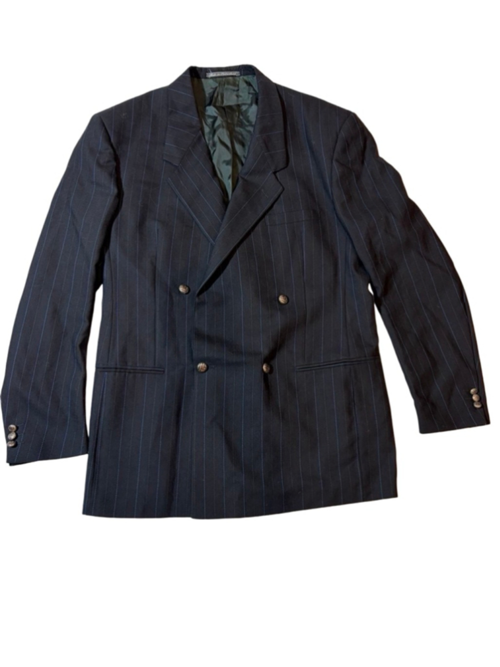 Istante Versace Black Pinstripe Double Breasted Blazer 50 IT Wool Italy